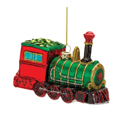 Glittered Glass Train Ornaments Set of 6