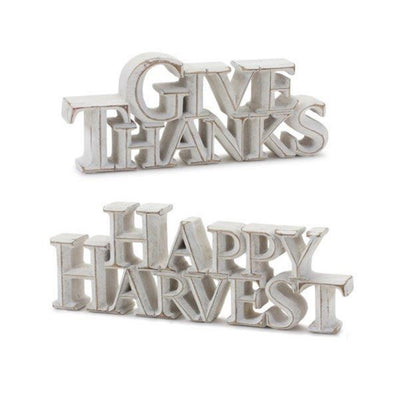 Happy Harvest Give Thanks Sign Set of 2 Fall Resin