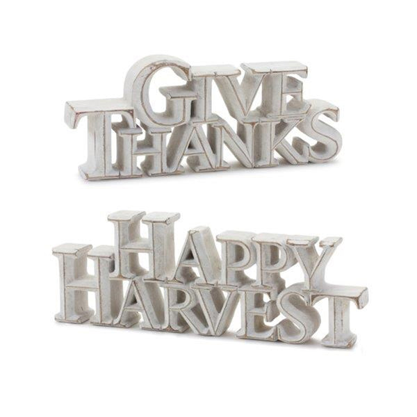 Happy Harvest Give Thanks Sign Set of 2 Fall Resin