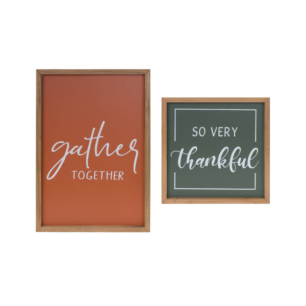 Gather and Thankful Sign Set of 2 Rustic Wood Fall