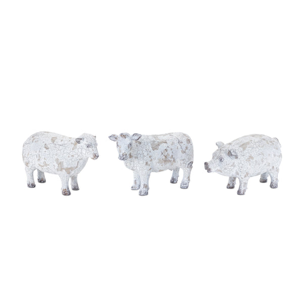 Distressed Farm Animal Figurines, Set of 3