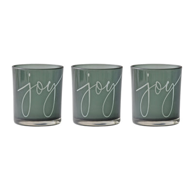 Melrose Raw-Set of 3 Green Glass Joy Candle Holders – Modern Christmas Candle Holders