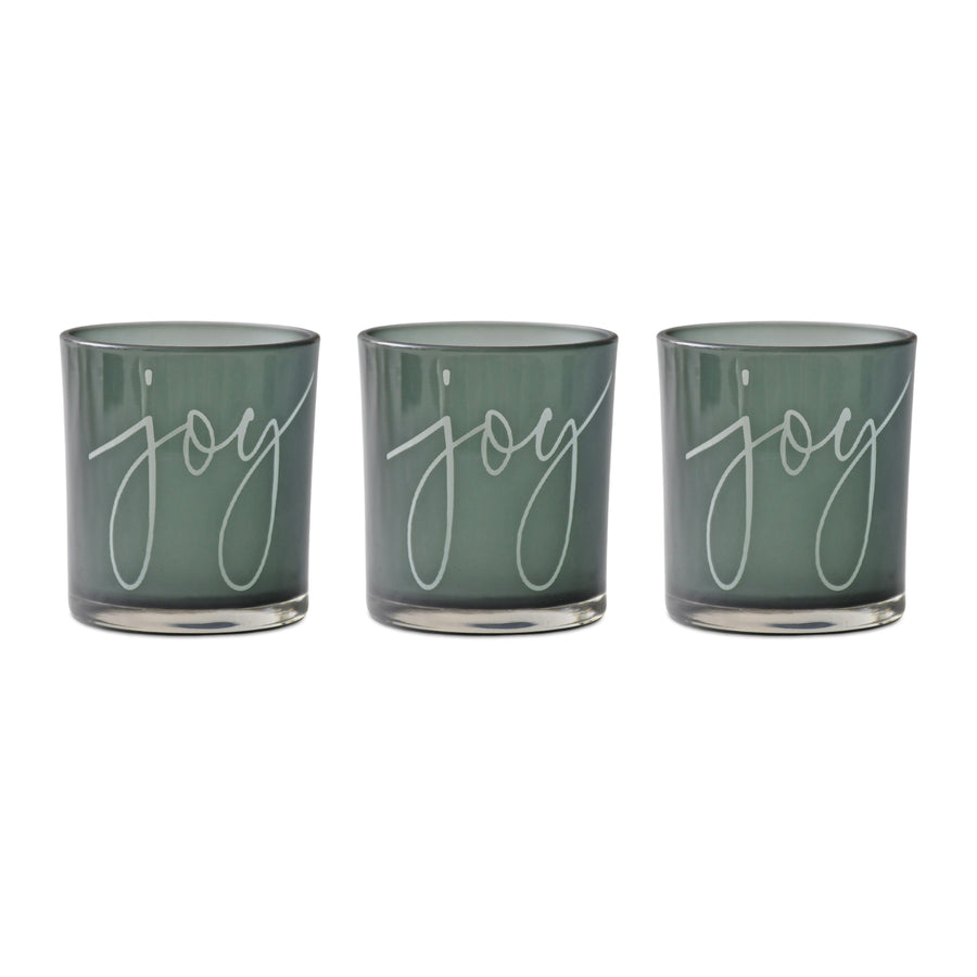 Melrose Raw-Set of 3 Green Glass Joy Candle Holders – Modern Christmas Candle Holders