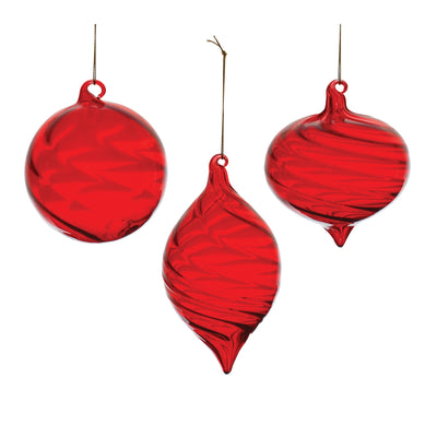 Red Swirl Glass Ornaments Set of 6