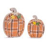 Plaid Pumpkin Set of 2 – Decorative Wood Fall Pumpkins 9.5" and 12"