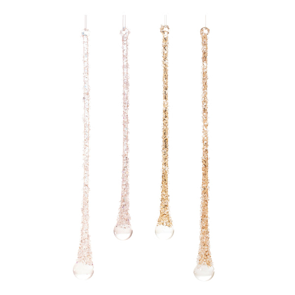 Set of 24 Glitter Drop Christmas Ornaments Glass Gold – Farmhouse Holiday Décor