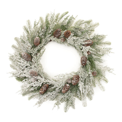Flocked Mixed Pine and Pinecone Wreath 27 inch