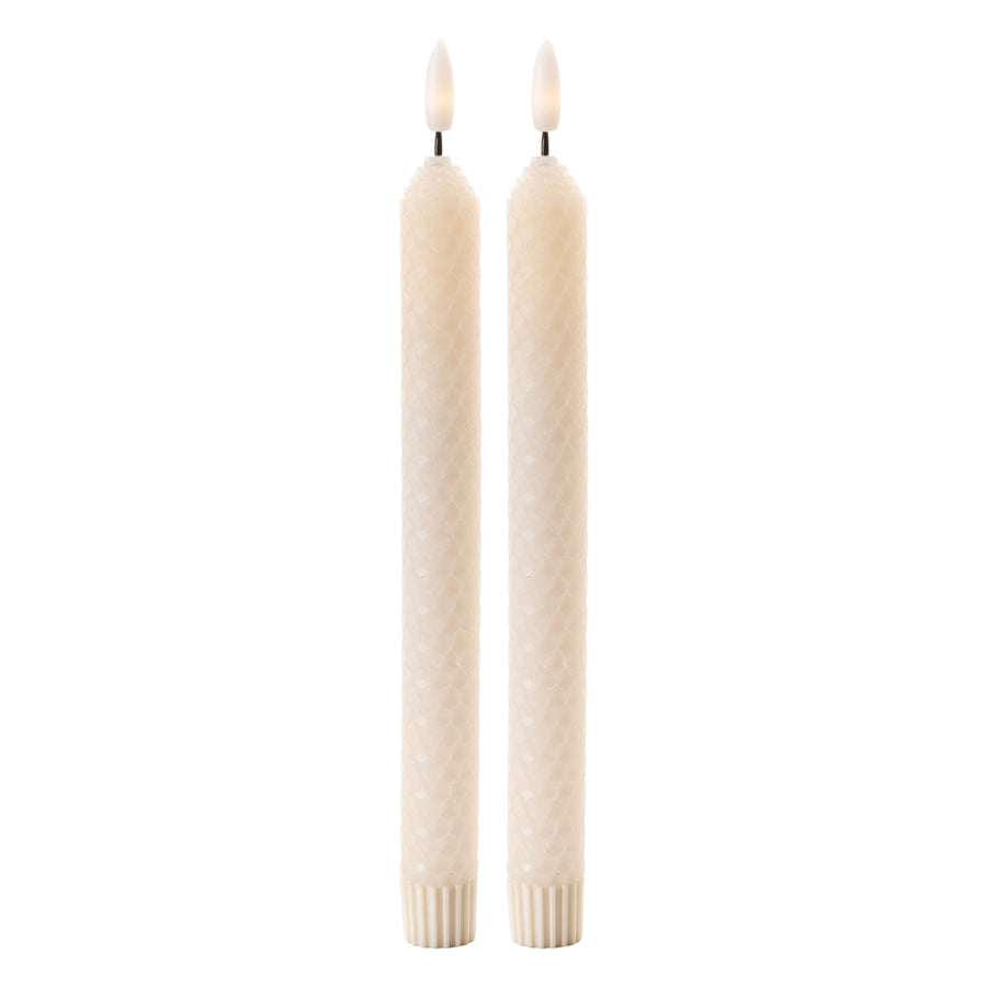 Flameless Beige Textured Taper Candle (Set of 2)