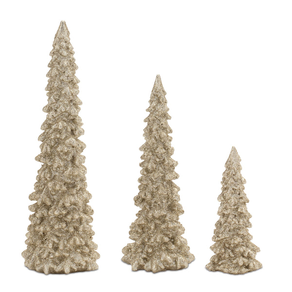 Glittered gold pine tree set of 3 tabletop Christmas trees