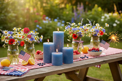 Melrose Raw-Set of 2 Blue Pillar LED Candles Realistic Glow – Traditional Farmhouse Décor