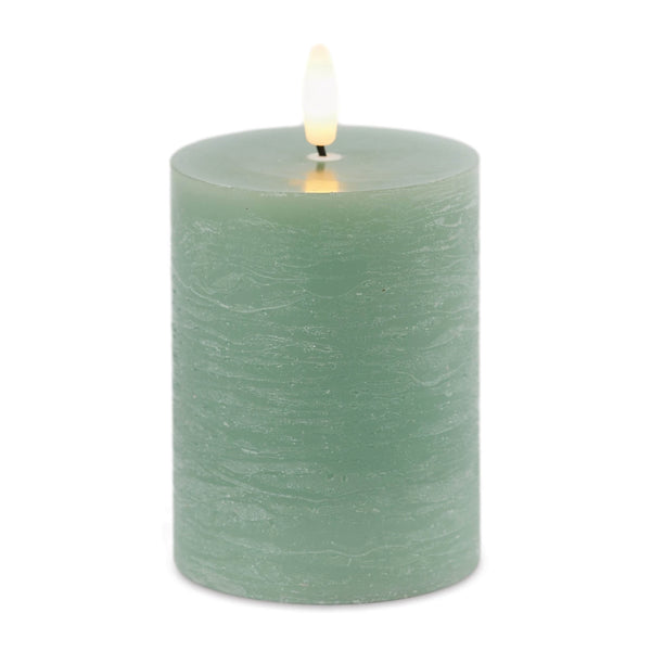 Set of 2 Green LED Pillar Candles Realistic Flicker – Traditional Farmhouse Seasonal Décor