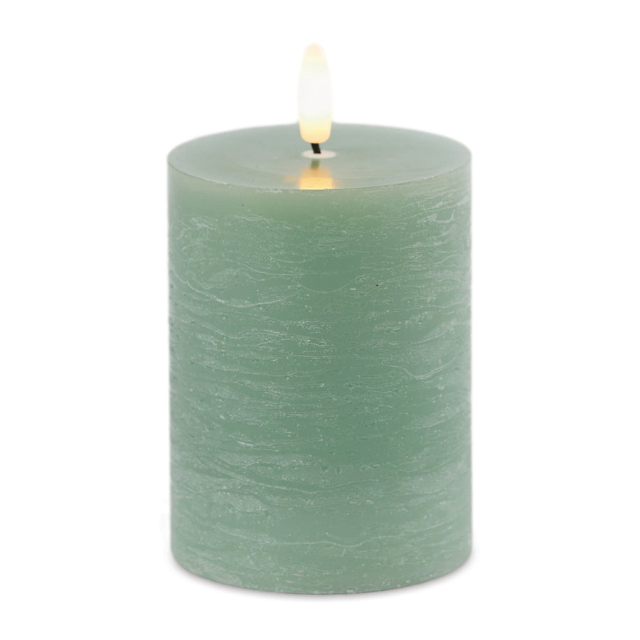 Set of 2 Green LED Pillar Candles Realistic Flicker – Traditional Farmhouse Seasonal Décor