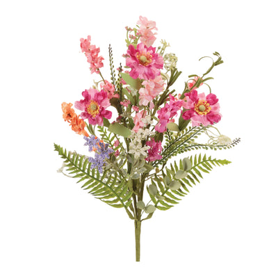 Pink Daisy & Fern Faux Floral Bush, Set of 2