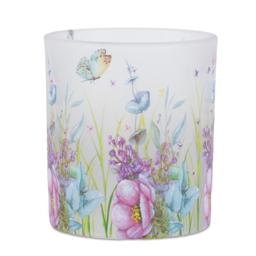Melrose Raw-Set of 6 Frosted Glass Votive Candle Holders – Traditional Wildflower Spring Décor