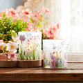 Melrose Raw-Set of 6 Frosted Glass Votive Candle Holders – Traditional Wildflower Spring Décor