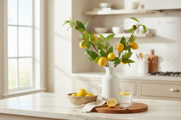 Melrose Raw-Set of 6 Lemon Fruit Foliage Branches – Traditional Spring Faux Floral Décor