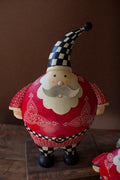 Set of 2 Painted Metal Santas with Checkered Detail