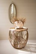 Handwoven Seagrass Side Table with Fern Detail – Textured Boho Accent Décor