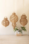 Set of Three Large Woven Seagrass and Iron Ornaments – Boho Natural Décor
