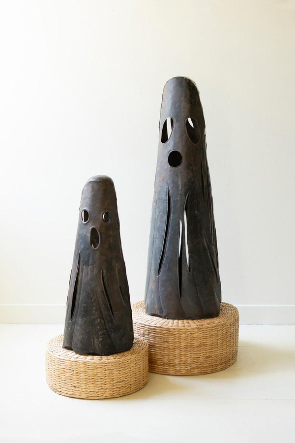 Set of two rustic iron ghost luminaries for Halloween