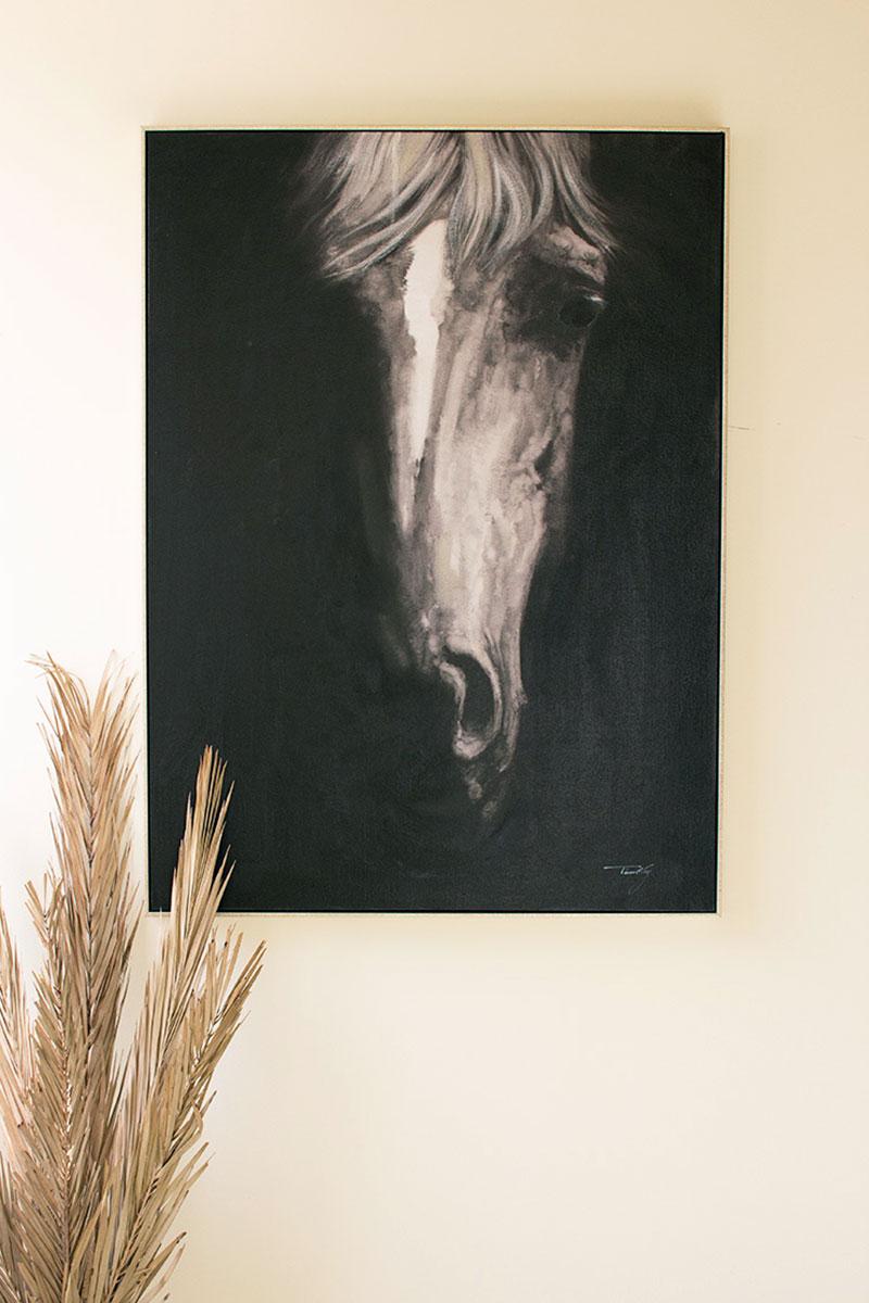 Black & White Front View Horse Framed Acrylic Painting