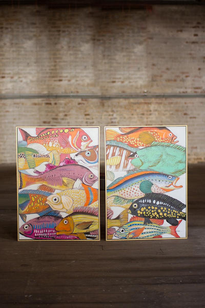 Set of Two Colorful Fish Gold Frame Acrylic Painting