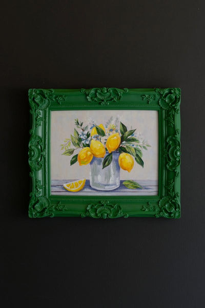 Dark Green Framed Acrylic Painting Lemons