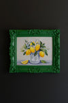 Lemons | Dark Green Framed Acrylic Painting – Kitchen Wall Art