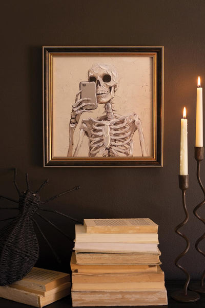 Framed Halloween Skeleton with Cell Phone Painting