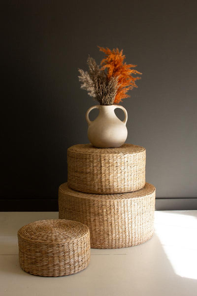 Set of Three Round Natural Seagrass Risers