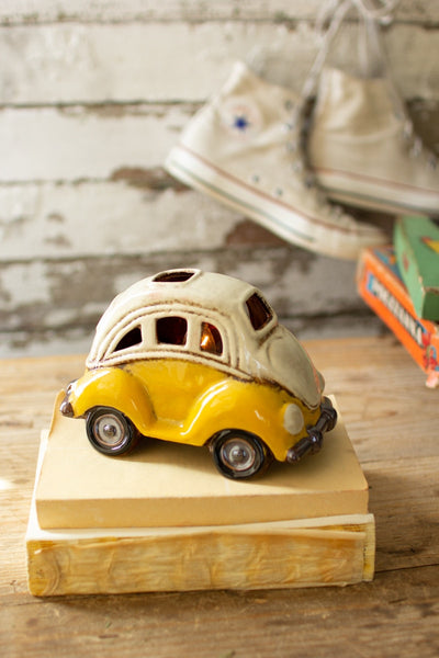 Kalalou Raw-Ceramic VW Bug Night Light – Glazed Multicolor Cottage Sleep Décor