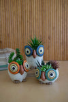 Set of Three Ceramic Owl Planters – Fall Halloween Harvest Décor