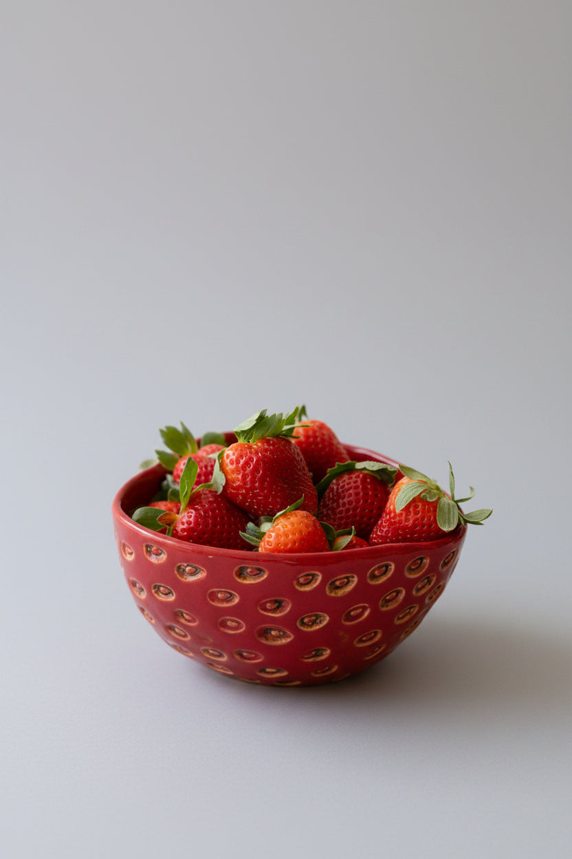 Kalalou Raw-Ceramic Strawberry Bowl with Glazed Textured Finish – Cottage Summer Serving Décor