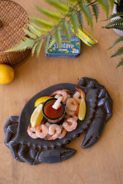 Kalalou Raw-Set of 2 Ceramic Blue Crab Platters – Glazed Coastal Serving Décor