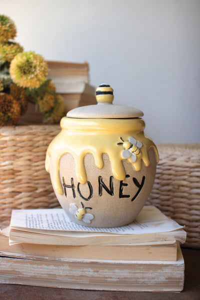 Kalalou Raw-8" Glazed Ceramic Honey Jar – Cottage Spring Kitchen Décor