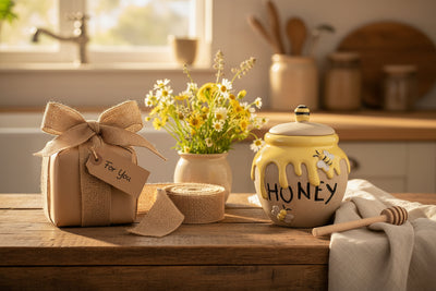 Kalalou Raw-Set of 2 Glazed Ceramic Honey Jars – Farmhouse Spring Kitchen Décor