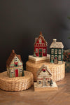 Set of 4 Ceramic Christmas Village Houses – Glazed Holiday Lantern Décor