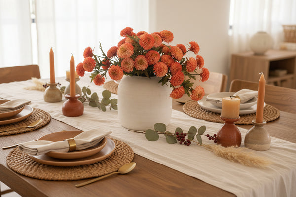 Set of 6 Artificial Orange Dahlias – Plastic Farmhouse Spring Décor