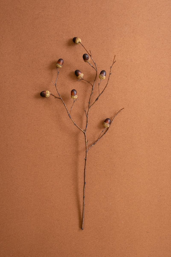 Artificial acorn and oak leaf spray stem