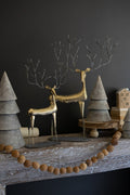 Set of Two Antique Gold Forged Christmas Deer Candelabras – gold metal taper holders holiday centerpiece