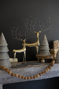 Set of Two Antique Gold Forged Christmas Deer Candelabras – Gold Metal Holiday Centerpiece