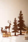 Rustic Metal Christmas Trees & Reindeer, Set of 4 – Acid-Washed Winter Scene