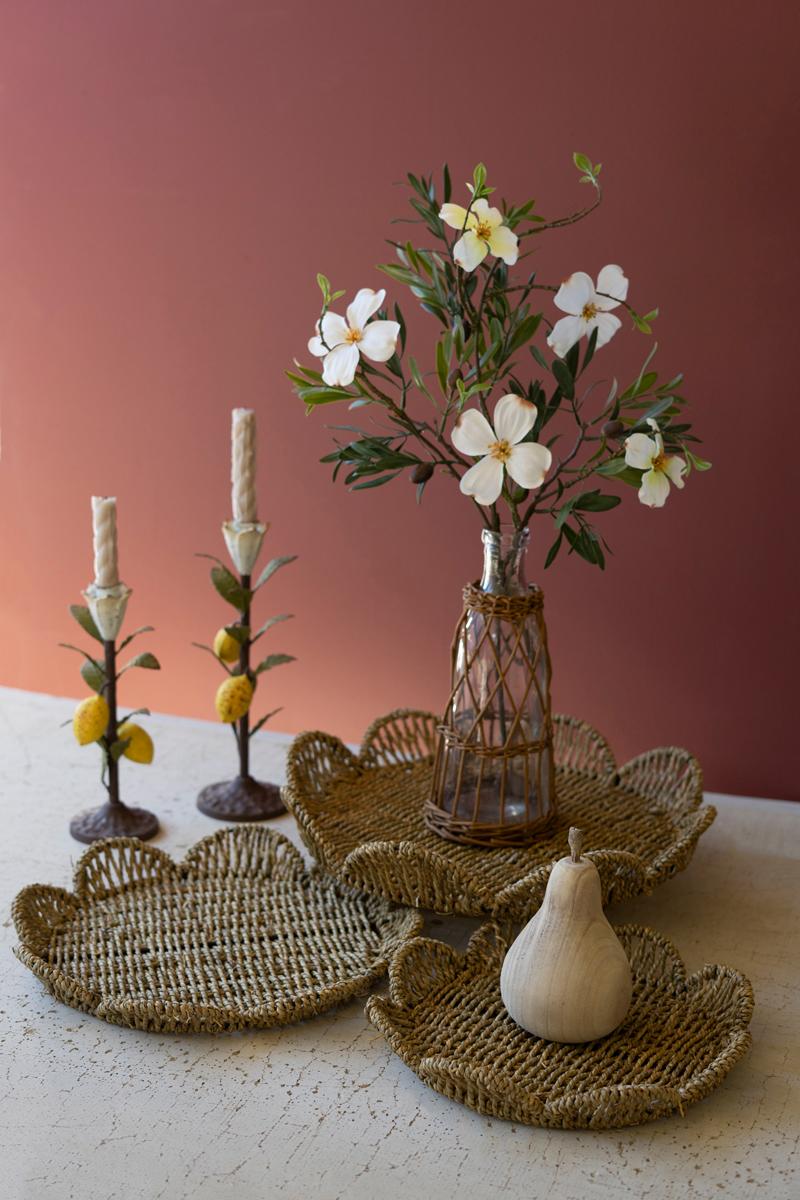 Set of Three Flower Shaped Woven Seagrass Trays