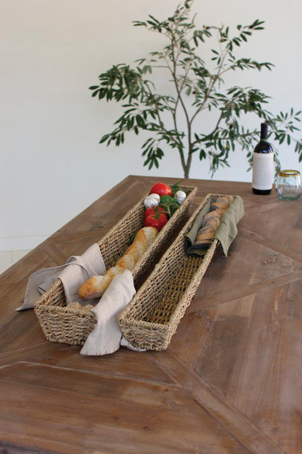 Set of Two Woven Seagrass Bread Baskets – Natural Farmhouse Table Décor