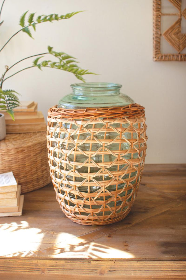 Willow Wrapped Glass Vessel – Natural Boho Vase Décor
