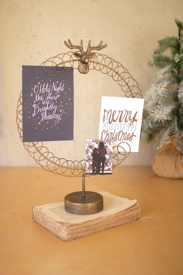 Round Wire Christmas Card Holder on a Stand - Eclectic Holiday Décor
