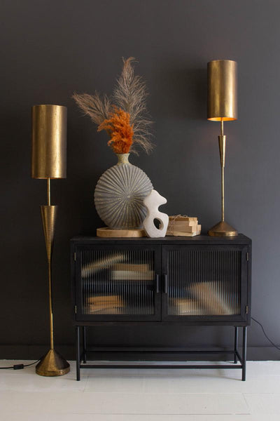 Antique Gold Floor Lamp with Metal Barrel Shade