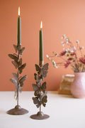 Set of 2 butterfly taper candle holders in antique gold