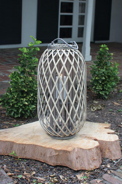 Grey Willow Lantern with Glass Medium Coastal