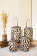 Set of Four Grey Willow Cylinder Lanterns Coastal